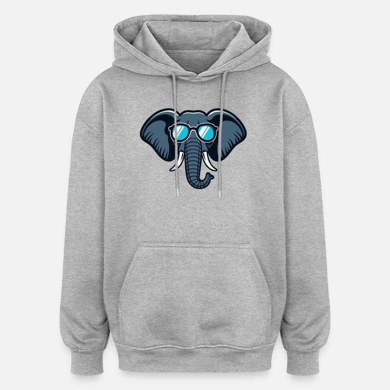 Éléphant lunettes rétro - Sweat à capuche oversize unisexe - gris chiné