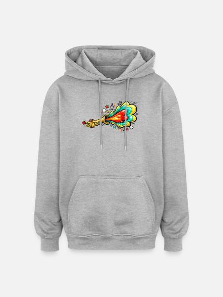 Bunte Trompete Farbexplosion - Oversized Unisex Hoodie - Grau meliert