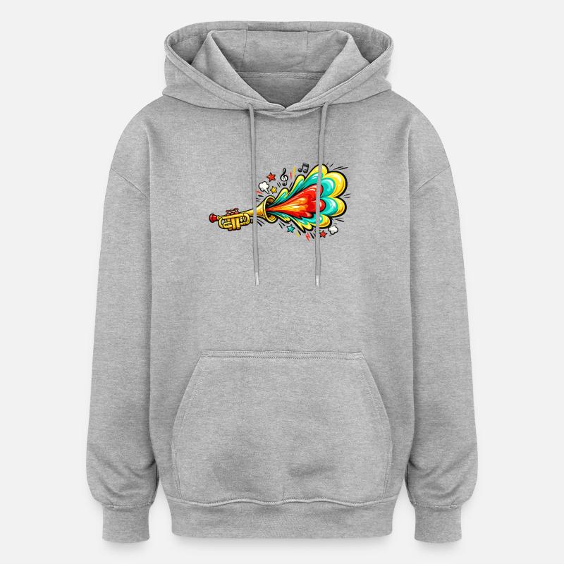Bunte Trompete Farbexplosion - Oversized Unisex Hoodie - Grau meliert