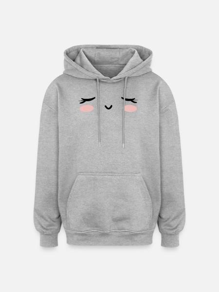 Kawaii face asleep eyes closed - Oversized Unisex Hoodie - heather grey