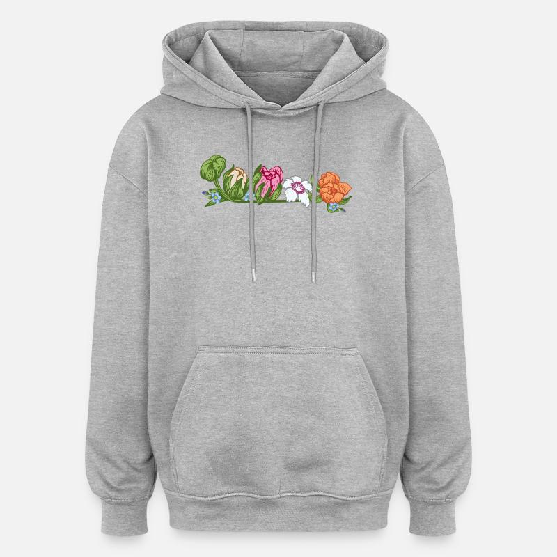 Magie du jardin des fleurs - Sweat à capuche oversize unisexe - gris chiné