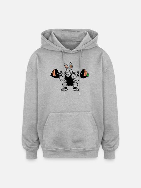 Muskel Hase Karotten Hantel - Oversized Unisex Hoodie - Grau meliert
