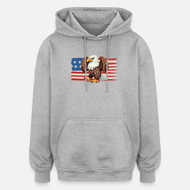 Aigle de la Liberté sur le drapeau américain - Sweat à capuche oversize unisexe - gris chiné