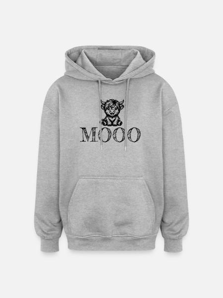Mignonne vache Mooo - Sweat à capuche oversize unisexe - gris chiné