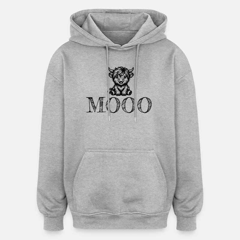 Niedliches Kuhdesign Mooo - Oversized Unisex Hoodie - Grau meliert