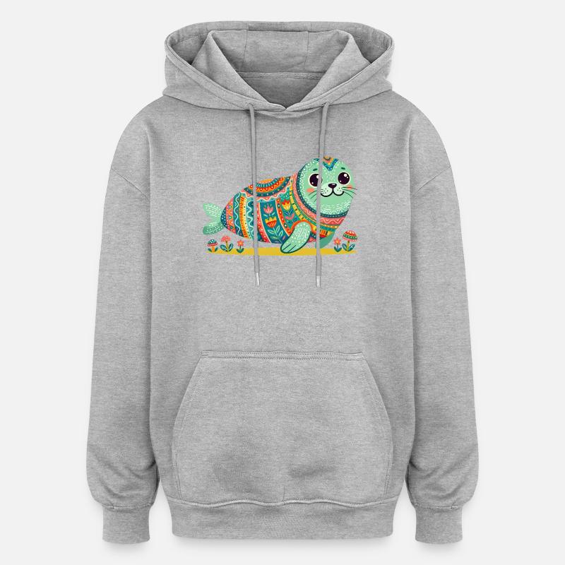 Süße Robbe Mandala - Oversized Unisex Hoodie - Grau meliert