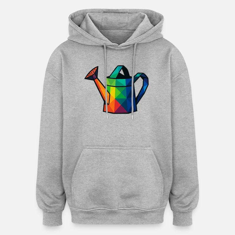 Arrosoir Design Géométrique Low Poly - Sweat à capuche oversize unisexe - gris chiné