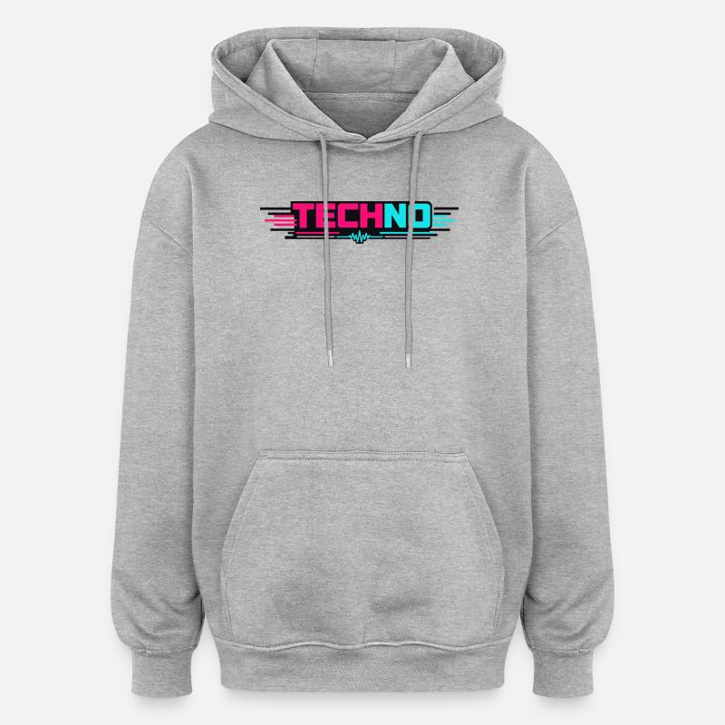 Techno Neon Puls - Oversized Unisex Hoodie - Grau meliert