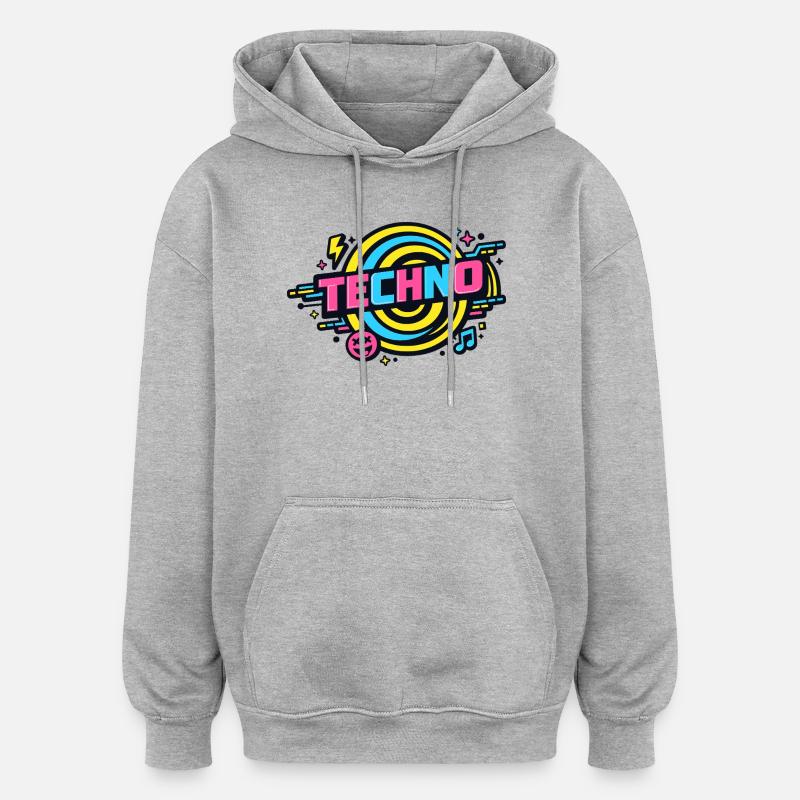 Techno Neon Retro Circle - Sweat à capuche oversize unisexe - gris chiné