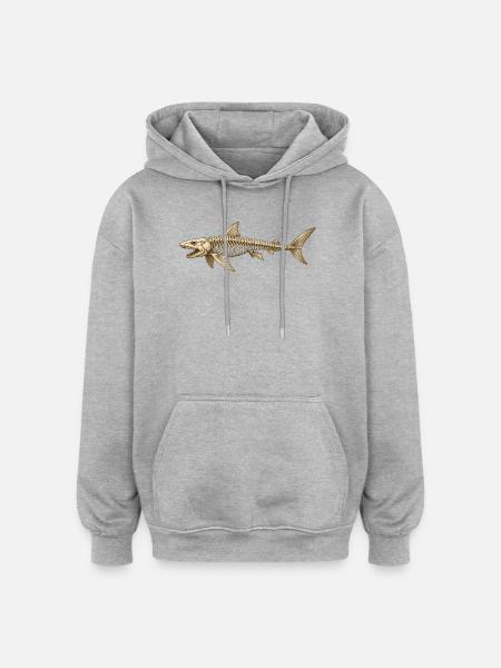 Angler Shark Skeleton Fossil Ocean Motif - Oversized Unisex Hoodie - heather grey