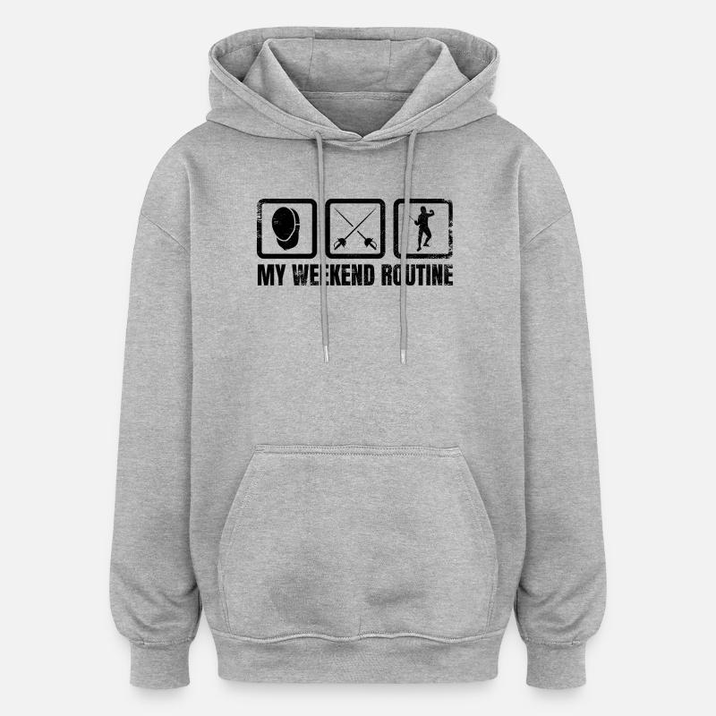 Ma routine du week-end - Sweat à capuche oversize unisexe - gris chiné