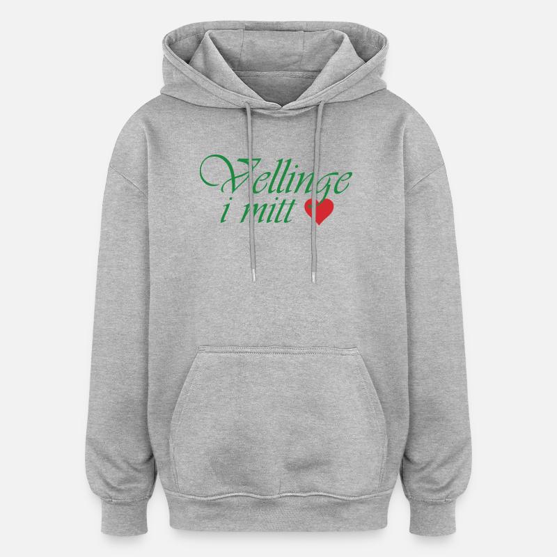 Vellinge dans mon cœur – calligraphie verte - Sweat à capuche oversize unisexe - gris chiné
