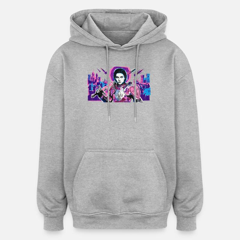 Chevalier néon avec bouclier de cœur - Sweat à capuche oversize unisexe - gris chiné