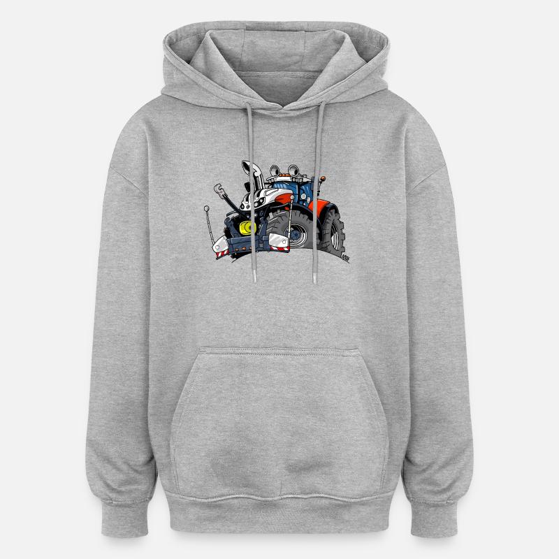 1475_RED-WHITE-TRACTOR-AUSTRIA - Sweat à capuche oversize unisexe - gris chiné