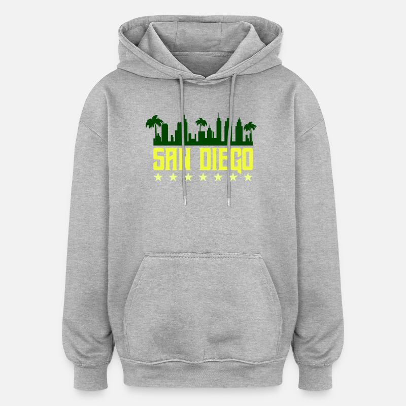 San Diego Skyline Jaune néon - Sweat à capuche oversize unisexe - gris chiné