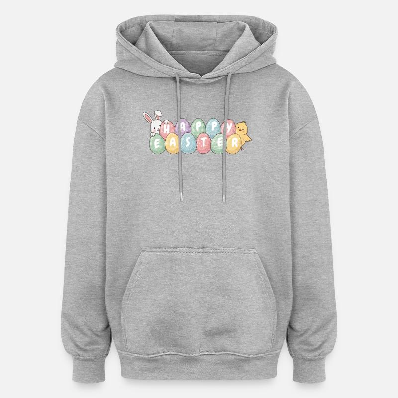 Cute Easter Bunny Chick and Eggs - Oversized Unisex Hoodie - heather grey