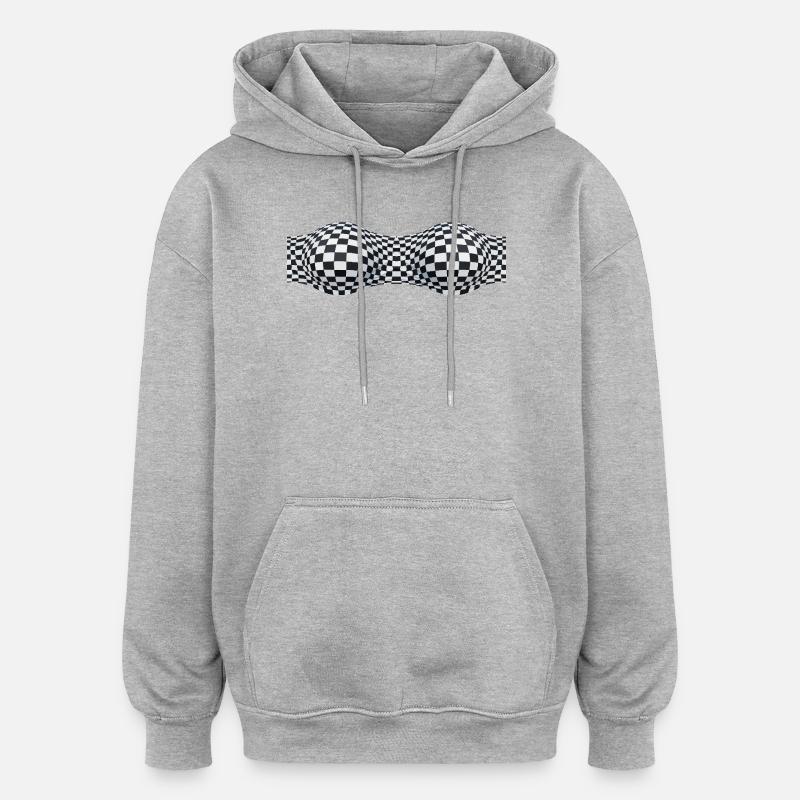Motifs à damier pliés - Sweat à capuche oversize unisexe - gris chiné
