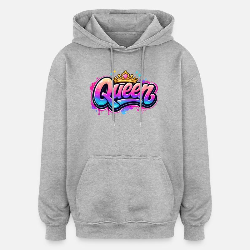 Queen Graffiti Crown Design - Sweat à capuche oversize unisexe - gris chiné