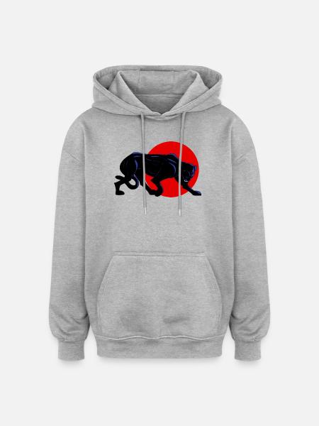 Panthère noire sur cercle rouge - Oversized Unisex Hoodie - heather grey