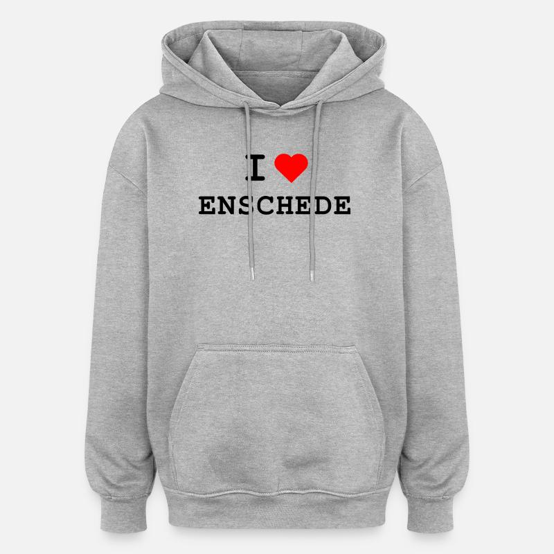 Ich liebe Enschede - J’adore Enschede - Sweat à capuche oversize unisexe - gris chiné