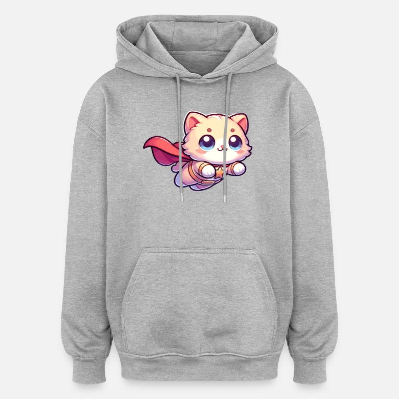 Super-héros Chat Chaton Héros Chaton - Sweat à capuche oversize unisexe - gris chiné