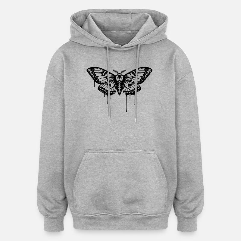 Tatouage de papillon de nuit - Sweat à capuche oversize unisexe - gris chiné