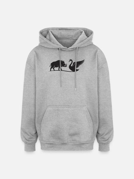 Wildschwein- und Schwanenschwarze Silhouetten - Oversized Unisex Hoodie - Grau meliert