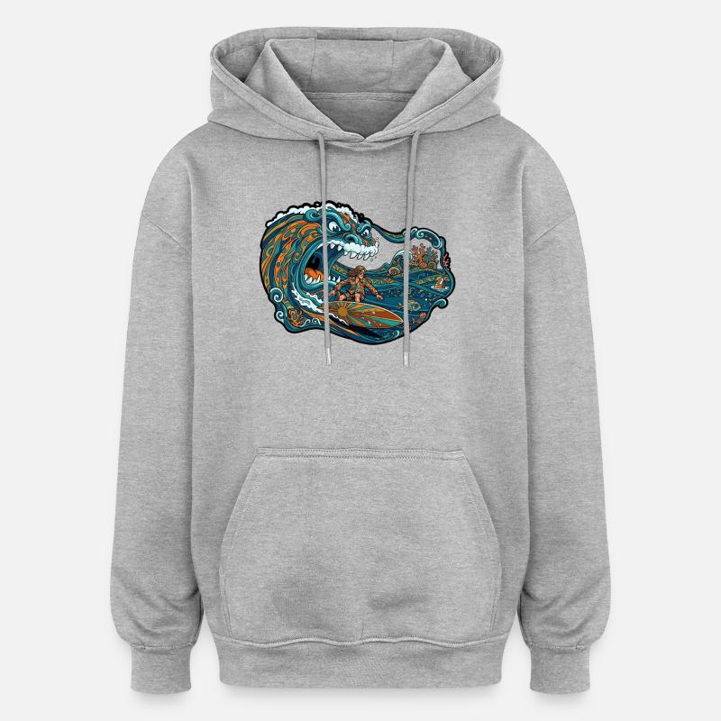 Aventure de vagues géantes de vagues - Sweat à capuche oversize unisexe - gris chiné