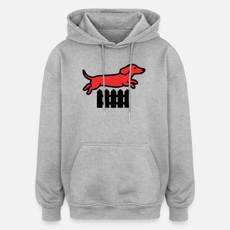 Agilité au saut de clôture teckel - Sweat à capuche oversize unisexe - gris chiné