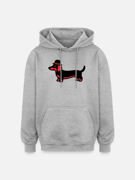 Cool Dachshund Hat Gentleman - Oversized Unisex Hoodie - heather grey