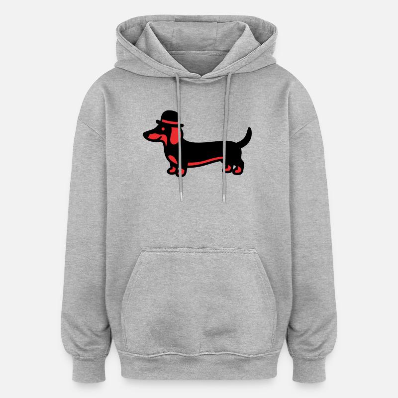 Cooler Dackel Hut Gentleman - Oversized Unisex Hoodie - Grau meliert