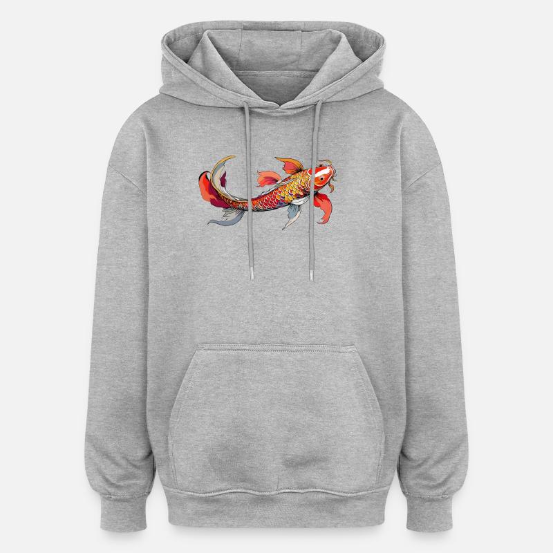 Rainbow Koi on Black - Oversized Unisex Hoodie - heather grey