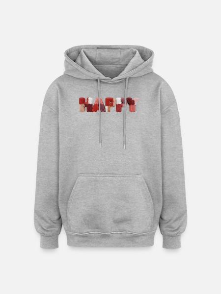 Happy Patchwork Design Stoffflicken Look - Oversized Unisex Hoodie - Grau meliert