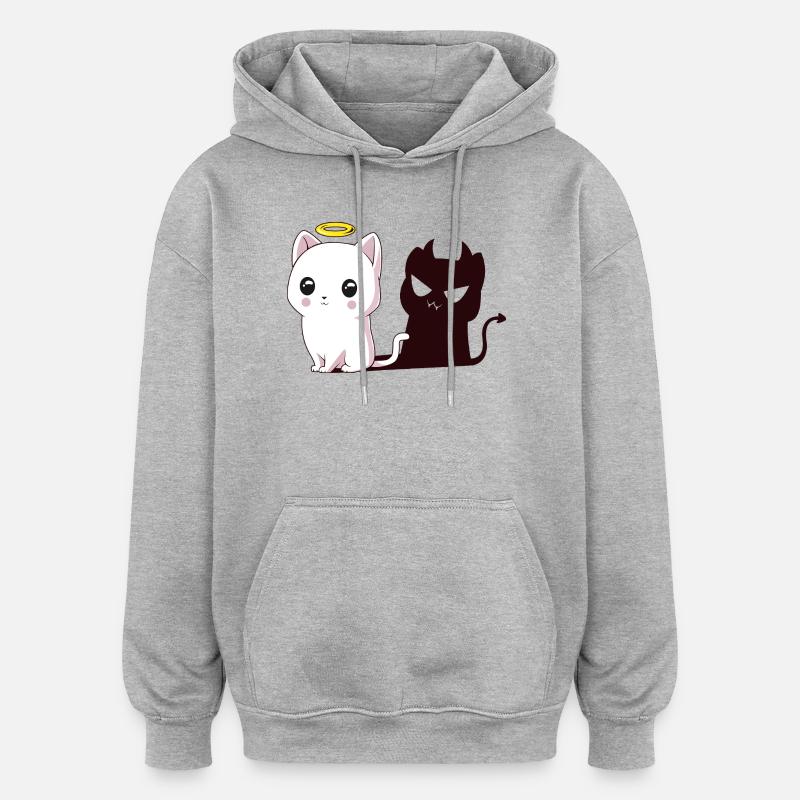 Kawaii Angel Cat with Devil Shadow - Oversized Unisex Hoodie - heather grey