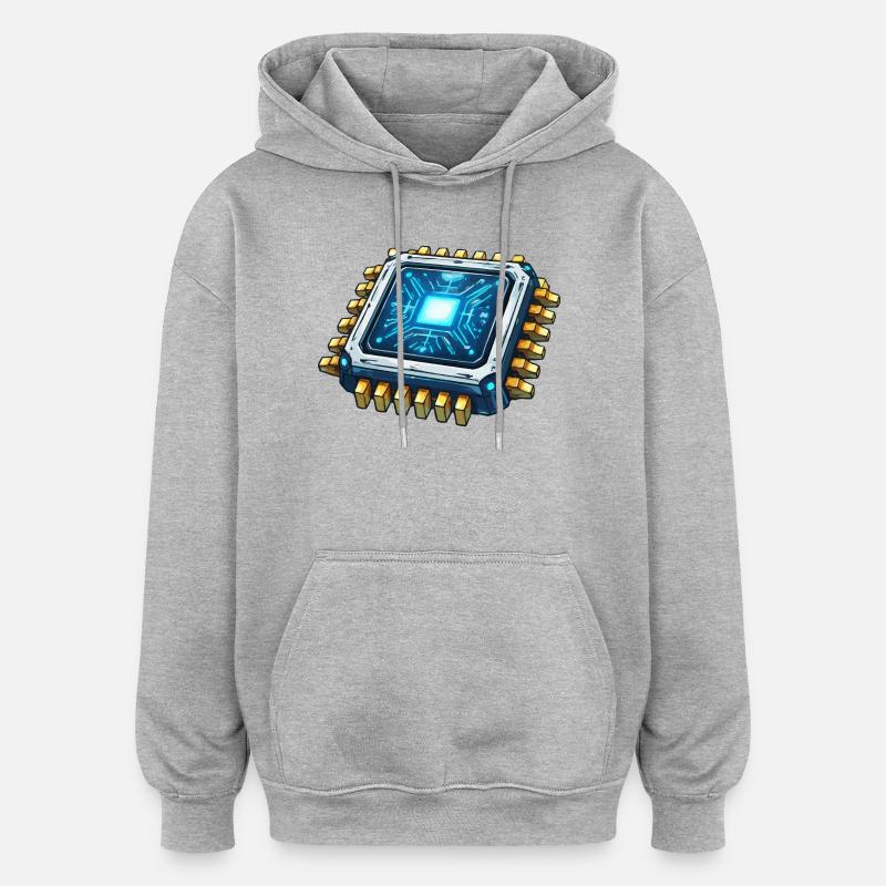 Cœur numérique de micropuce lumineux - Sweat à capuche oversize unisexe - gris chiné