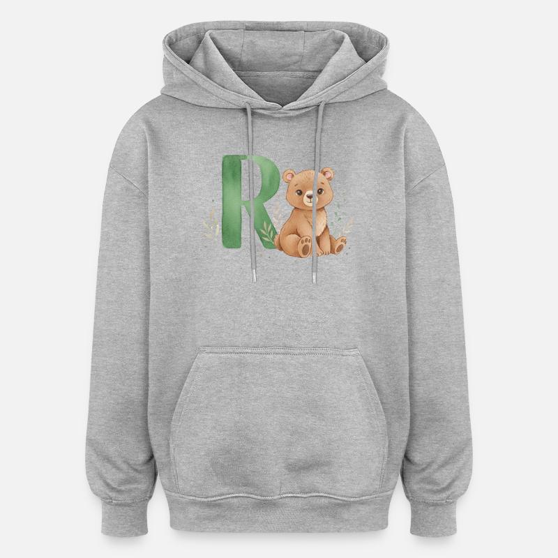 Bär mit Buchstabe R Illustration - Oversized Unisex Hoodie - Grau meliert