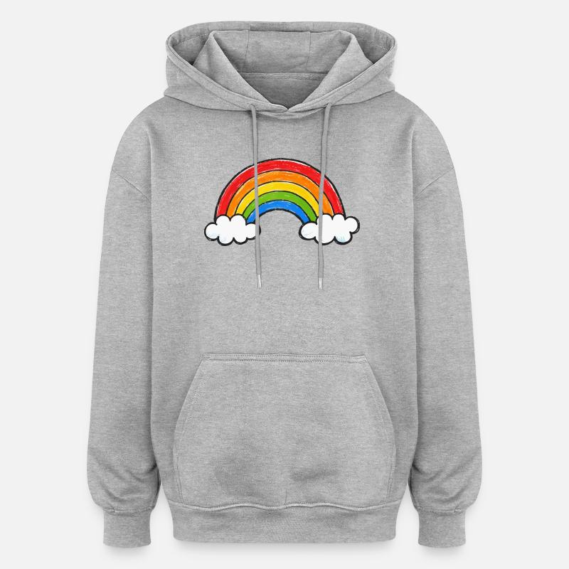 Arc-en-ciel dessiné à la main - Sweat à capuche oversize unisexe - gris chiné