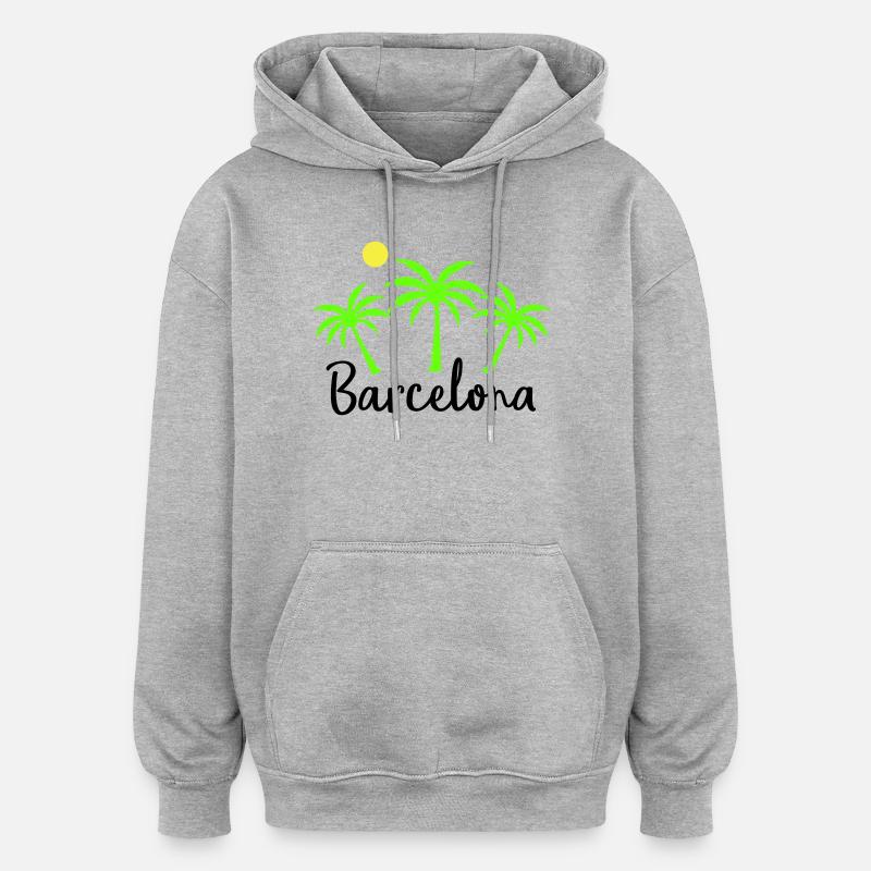 Barcelone - Sweat à capuche oversize unisexe - gris chiné