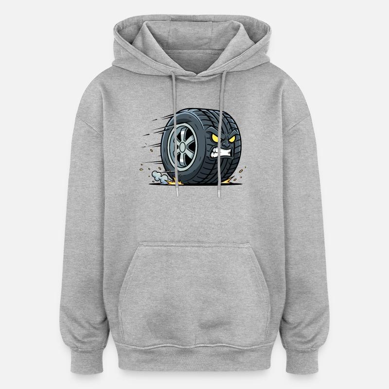 Rasender Reifen mit wütendem Blick - Oversized Unisex Hoodie - Grau meliert