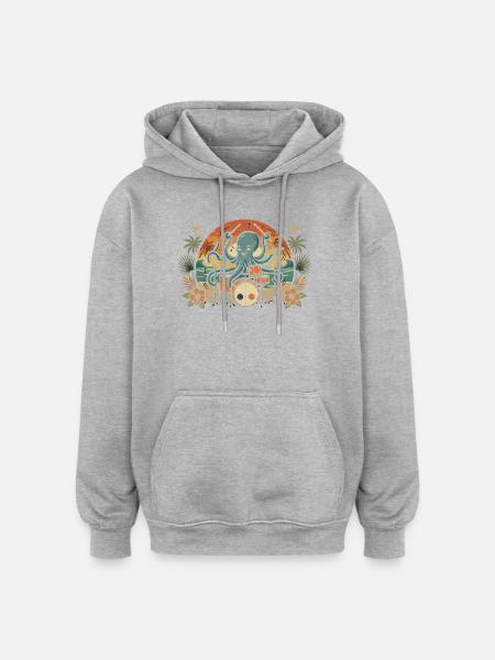Tropical Octopus Drummer - Oversized Unisex Hoodie - heather grey
