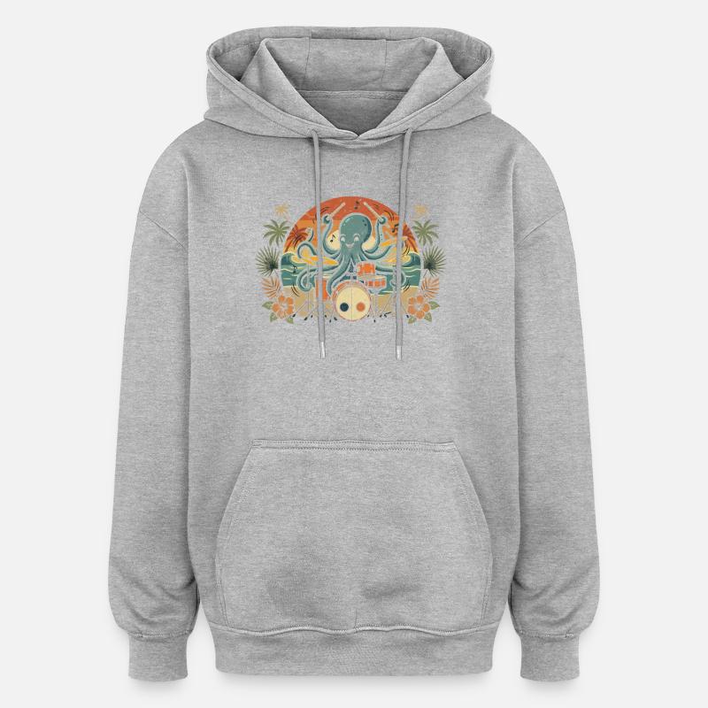 Tropischer Octopus-Drummer - Oversized Unisex Hoodie - Grau meliert