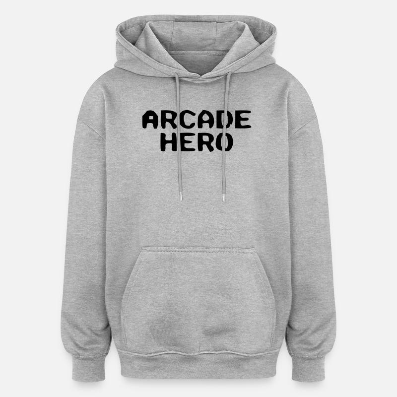 Lettrage rétro Arcade Hero - Sweat à capuche oversize unisexe - gris chiné