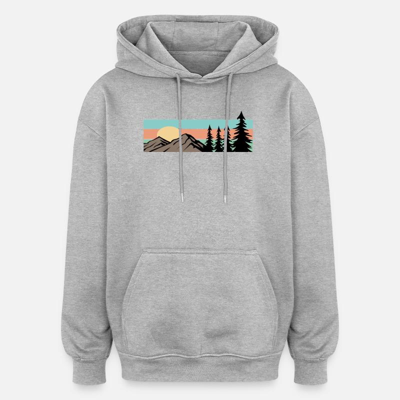 Camping Forest Mountain Rétro - Sweat à capuche oversize unisexe - gris chiné
