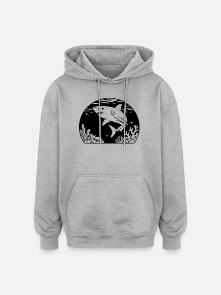 shark with coral - Oversized Unisex Hoodie - heather grey