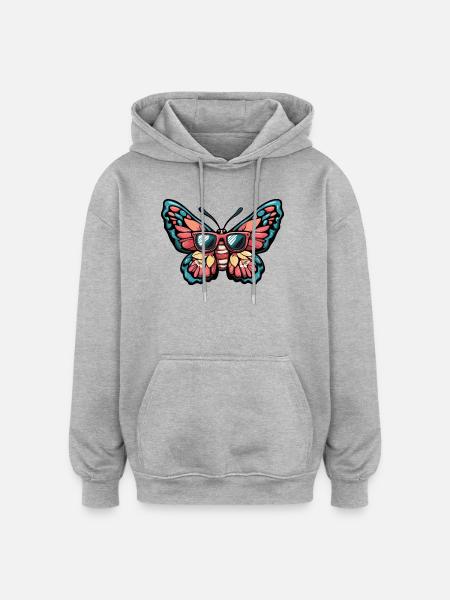 Schmetterling Comic Urlaub - Oversized Unisex Hoodie - Grau meliert