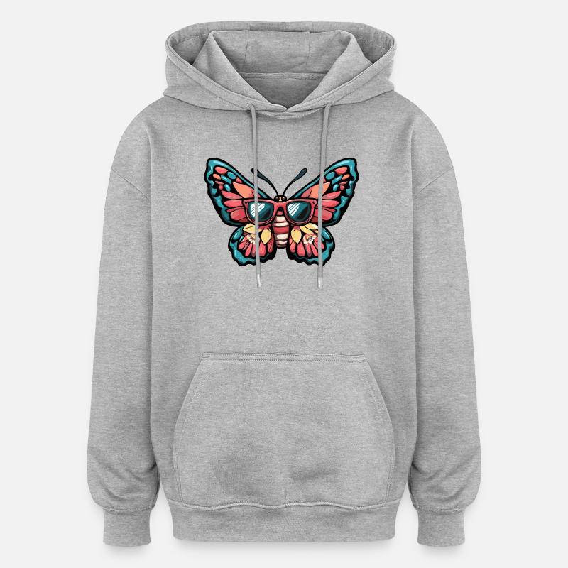 Vacances de la bande dessinée papillon - Sweat à capuche oversize unisexe - gris chiné