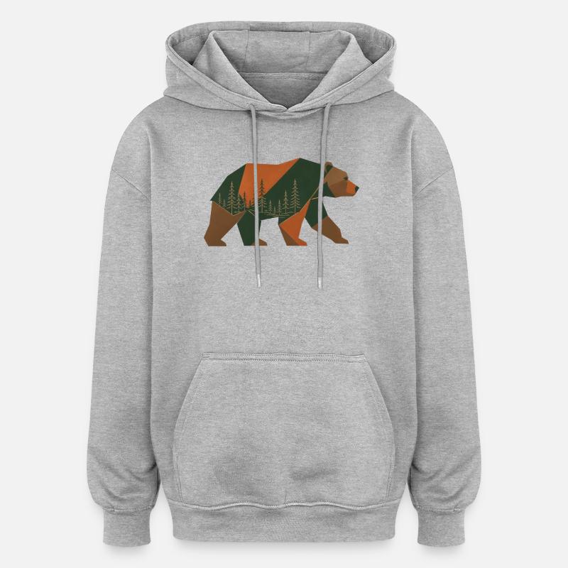 Geometrischer Waldbär - Oversized Unisex Hoodie - Grau meliert