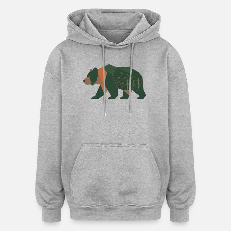 Geometric Forest Bear Moonlight - Oversized Unisex Hoodie - heather grey