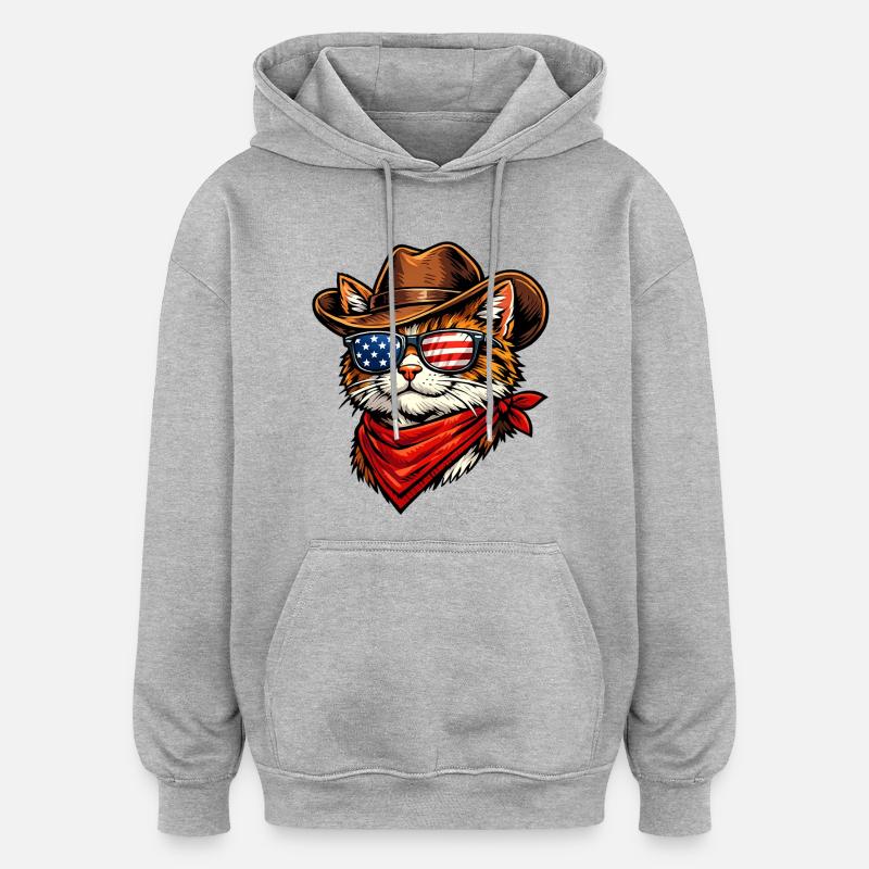 Cat Cowboy USA - Sweat à capuche oversize unisexe - gris chiné