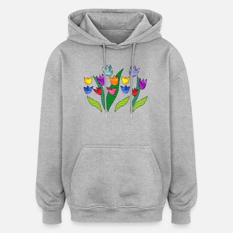 Fleur - Sweat à capuche oversize unisexe - gris chiné